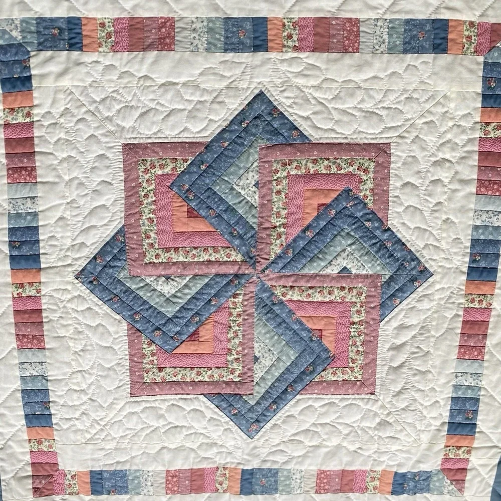 Vintage Handmade Patchwork Star Quilt Hanging Wall Decor 44x43
